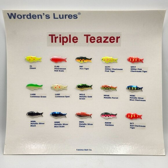 Yakima Bait Co Wordens Lures Triple Teazer Show Sales Display Board Fishing - Picture 1 of 3